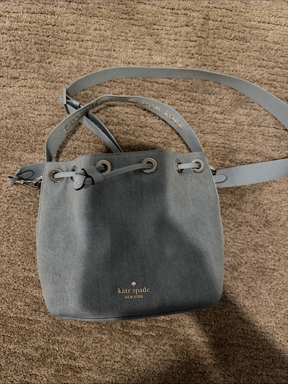 kate spade Light Denim Blue Drawstring Crossbody Bucket Bag